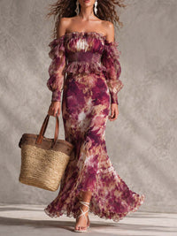 Beatrice | Abito Maxi Rosa Floreale in Chiffon