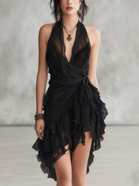 Cristina | Mini Abito Nero con Pizzo e Volant
