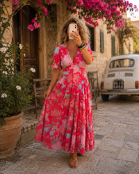 Minelda | Elegante abito floreale con scollo a V