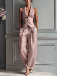 Julia | Completo da donna a due pezzi con scollo a V e bottoni