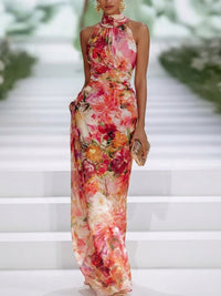 Maria | Abito Maxi Rosso Floreale in Chiffon