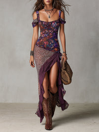 Sabrina | Abito Maxi Viola con Stampa Leopardata