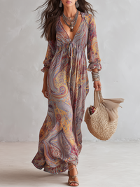 Federica | Abito Maxi in Chiffon con Stampa Paisley