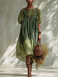 Stefania | Abito Midi Verde in Chiffon