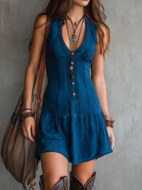 Ornella | Mini Abito Boho Indigo con Bottoni