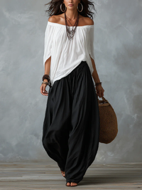 Bianca |Completo con Top a Spalle Scoperte e Pantaloni Ampi