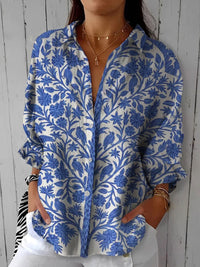 Cinzia | Camicia con fantasia floreale blu