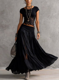 Isabella | Completo Nero con Gonna Maxi Plissettata